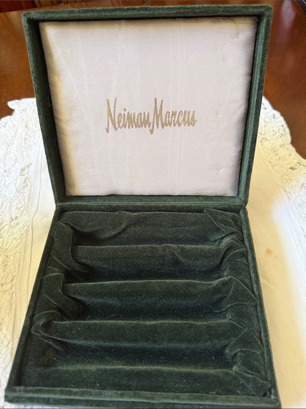 Vintage Neiman Marcus Green Velvet Case with Silver Logo empty box